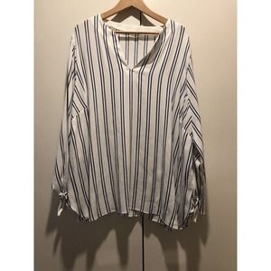Michael Kors Blouse White w/ Blues Strips Long Arm Knit Plus Size 3X - 2019/2020